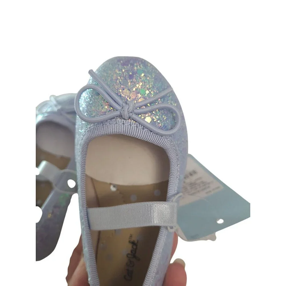 Cat and Jack, girls' ballet flats, blue with glitter, size 5, NWT